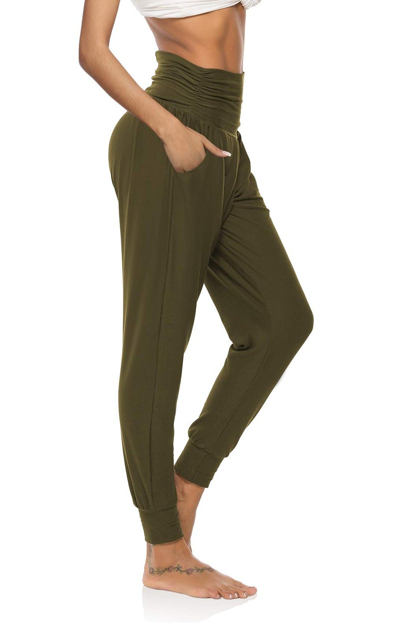 DIBAOLONG Womens Yoga Sweatpants Loose Workout Joggers Pants Comfy Lounge Pants with Pockets Army Green M - Image 1